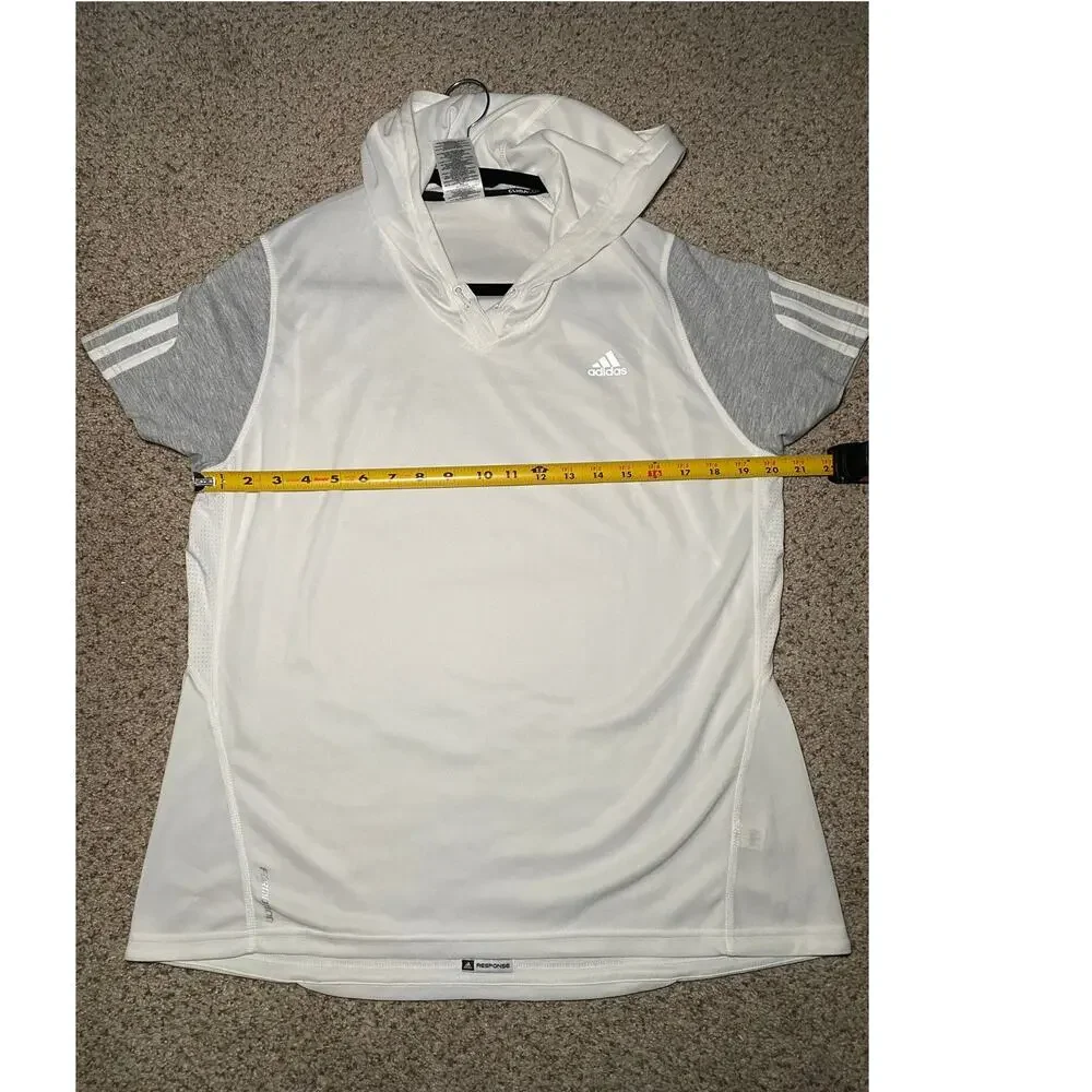 Adidas - White & Gray Striped - Hooded Workout Top